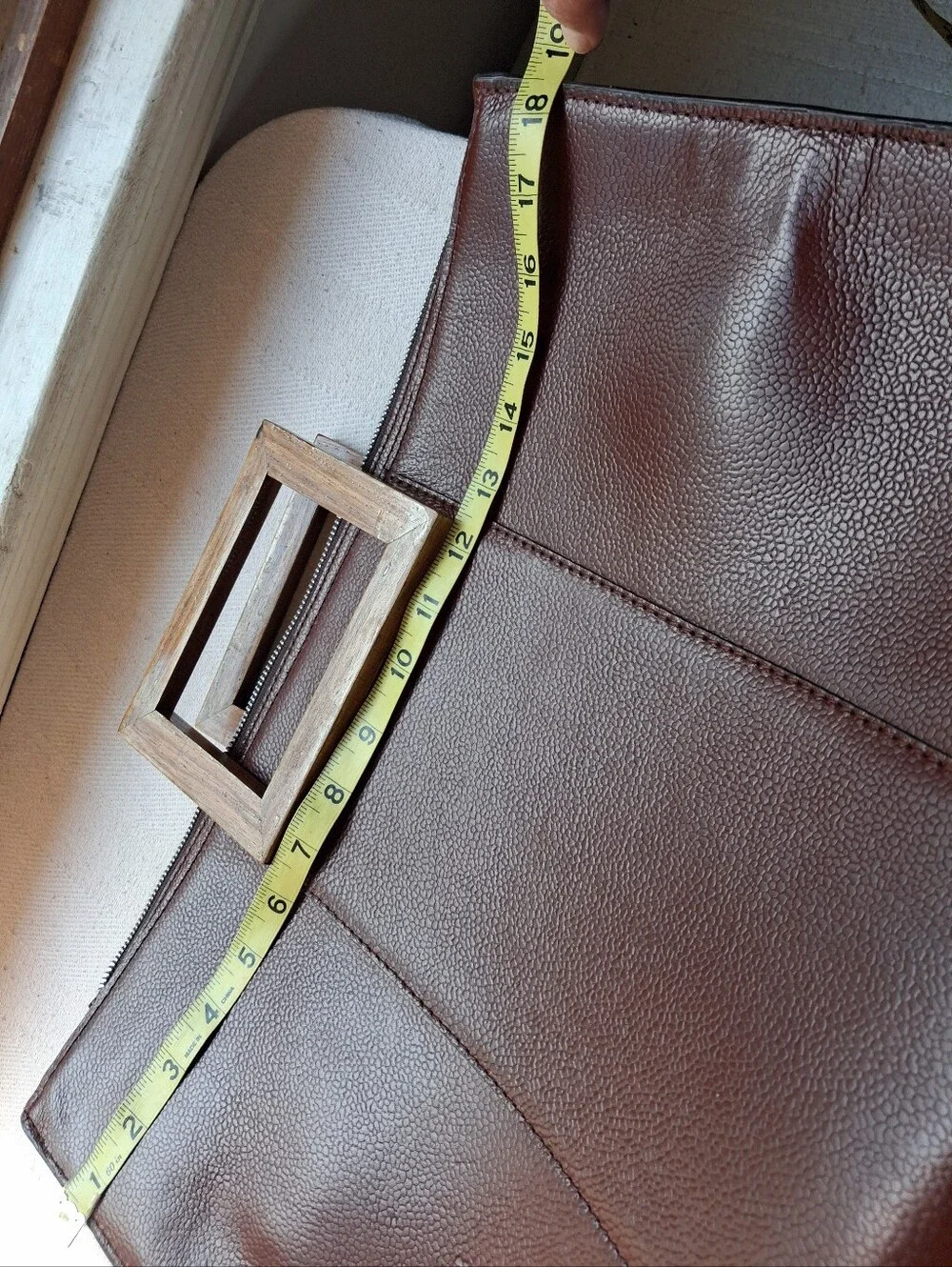 Chestnut Brown Leather Briefcase with Wooden Top Handle